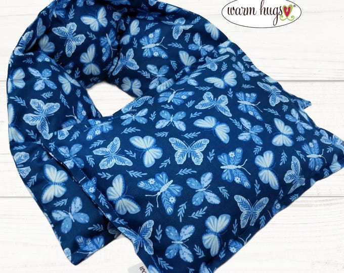 Microwave Heating Pad Set Blue Butterfly, Neck Wrap with Small Bag, Massage Spa Relaxation Comfort Gift