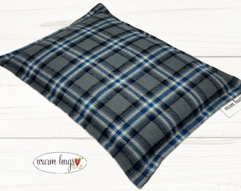 Gray Blue Black Plaid Flannel Microwave Corn Bag Heating Pad 7x10, Hot Cold Therapy, Headache Sinus Pressure, Muscle Pain, Dorm Gift