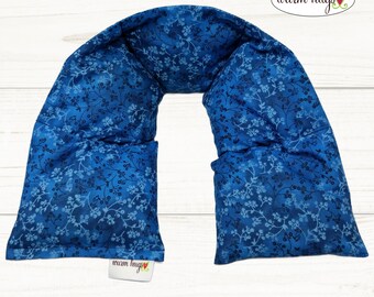 Neck Heating Wrap 5x24, Microwave Corn Bag, Hot Cold Therapy, Spa Comfort Relaxation Massage, Neck Pain, Blue Floral
