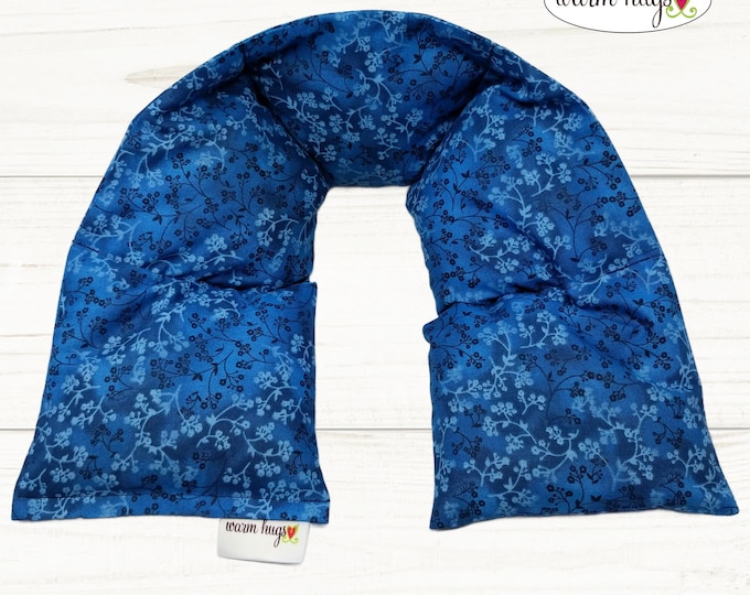 Neck Heating Wrap 5x24, Microwave Corn Bag, Hot Cold Therapy, Spa Comfort Relaxation Massage, Neck Pain, Blue Floral