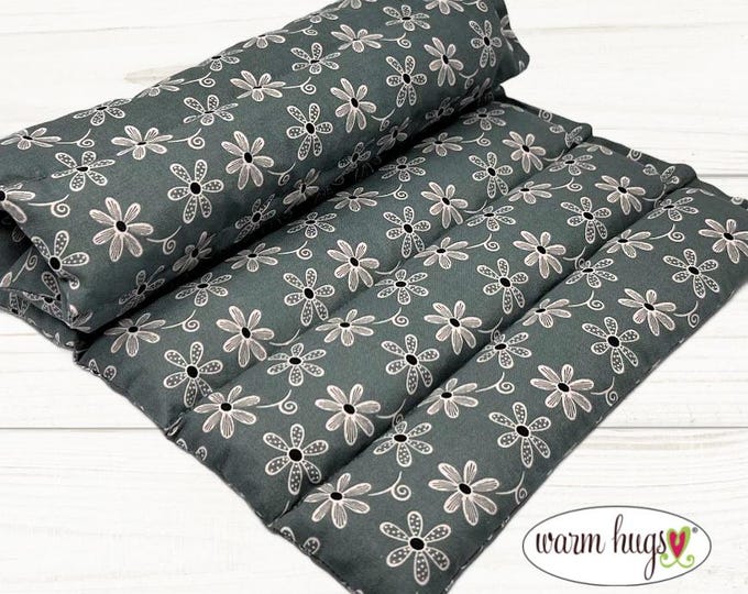 Pink Gray Flower Lumbar Heating Pad, Microwave Corn Bag, Arthritis Heat, Relaxation, Muscle Aches, Heat Massage, Cramps Back Pain