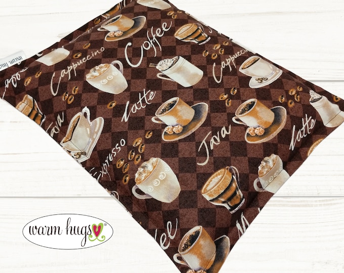 Coffee Lover Corn Heating Pad 9 x 11, Corn Bags, Microwave Heat Pack, Hot Cold Therapy Relaxation Pillow, Dorm Room Gift