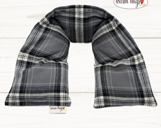 Wider XL 6x30 Soft Gray Plaid Flannel Microwave Neck Heating Pad, Heated Neck Wrap, Heat Pack, Corn Bag, Hot Cold Stress Relief