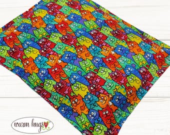 Microwave Corn Heating Pad 9x11, Warm Hugs Heat Pack, Relaxation Therapy, Muscle Pain Relief, Bed Foot Warmer, Colorful Cats Fabric