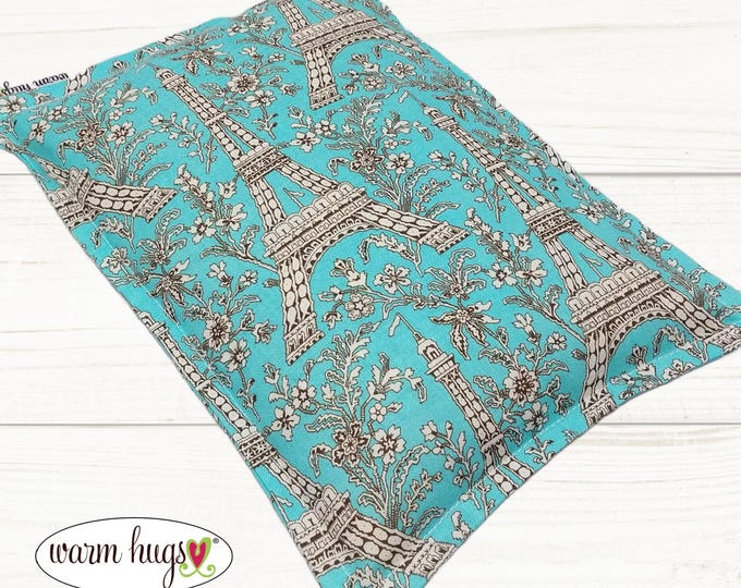 Microwave Corn Heating Pad 7x10, Heat Pack, Migraines, Muscle Aches, Workout Heat Pack, Massage Relaxation, Cramps, Eiffel Tower Blue