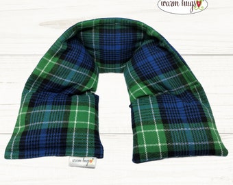 Microwave XL Flannel Heated 6x30 Neck Wrap, Corn Bag Heating Pad, Stress Relief Warm Hug, Muscle Pain, Comfort Gift, Blue Green Plaid