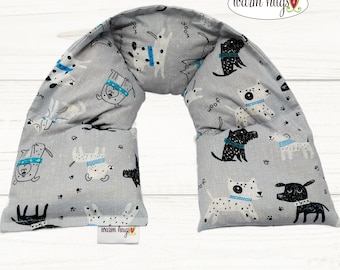 Neck Heating Pad, Heated Neck Wrap, Microwave Heat Wrap, Corn Bags, Hot Cold Therapy, Spa Relaxation Massage Therapy, Dogs Gray