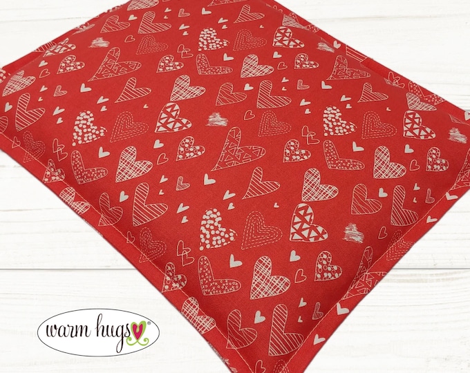 Microwave Corn Heating Pad 9x11 Red Hearts, Heat Packs for Migraine Headache Sinus Pressure, Muscle Pain Relief, Dorm Room