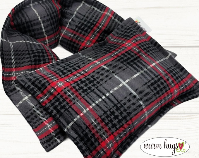 Flannel Corn Heating Pad Set, Heated Neck Wrap, Microwave Heat Pack, Corn Bag, Stress Relief, Gray Red Plaid