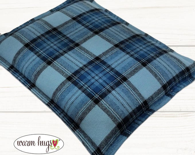 Microwave Plaid Flannel 9 x 11 Corn Heating Pad, Warm Hugs, Relaxation Therapy, Muscle Pain Relief, Bed Foot Warmer, Black Blue