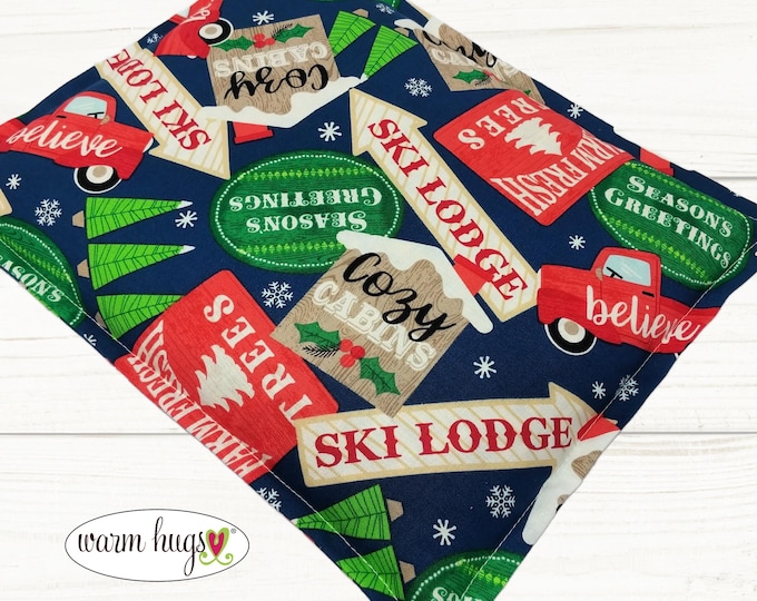 Warm Hugs Corn Heating Pad 9 x 11, Corn Bags, Microwave Heat Pack, Hot Cold Therapy Relaxation Pillow, Winter Skiing Cabin Holiday Signs