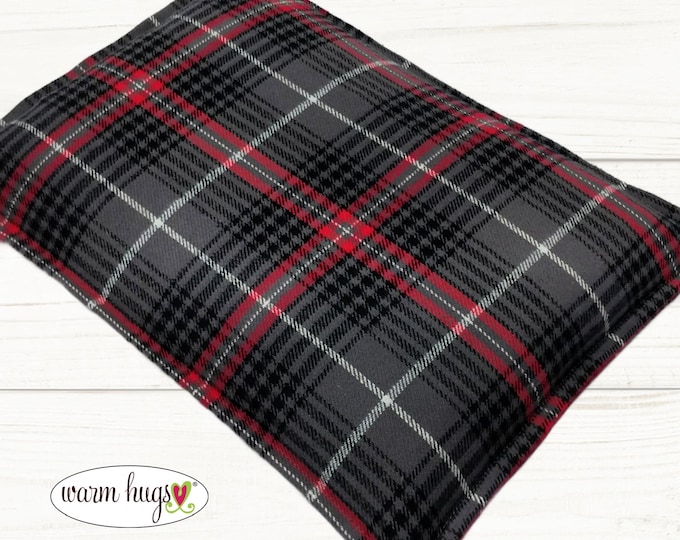 Large Gray Red Flannel 10x14 Corn Bag, Microwave Heating Pad, Cabin Bed Warmer, Heated Relaxation Gift, Hot Cold Pack