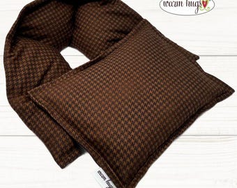 Microwave Neck 5x24 + Small Heating Pad 7x10 Gift Set, Hot Cold Massage Spa Therapy Packs, Brown Houndstooth