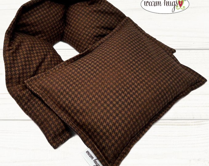 Microwave Neck 5x24 + Small Heating Pad 7x10 Gift Set, Hot Cold Massage Spa Therapy Packs, Brown Houndstooth