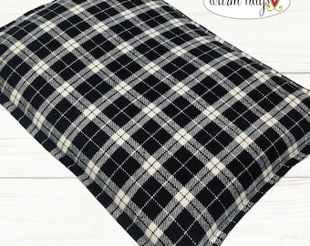 Large Flannel Warm Hug Microwave Heating Pad 10 x 14, Bed Warmer, Relaxation Gift, Hot or Cold, Dorm Room, Corn Bag, Black White Plaid Check