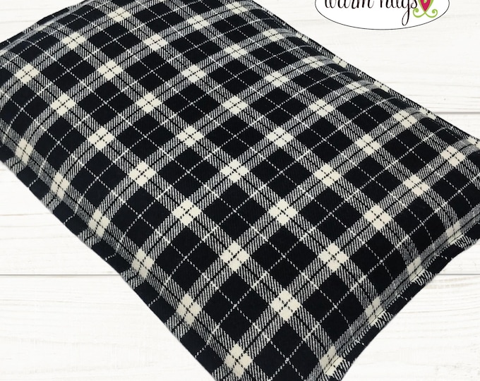 Large Flannel Warm Hug Microwave Heating Pad 10 x 14, Bed Warmer, Relaxation Gift, Hot or Cold, Dorm Room, Corn Bag, Black White Plaid Check
