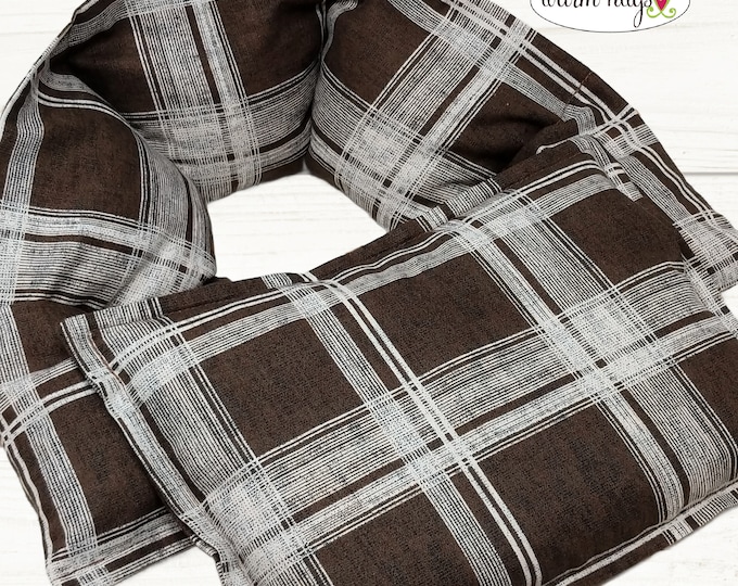 Microwave Heated Neck Wrap + Small Bag Set, Relaxation Massage Spa, Neck Pain Relief, Gift For Dad, Dorm Room Gift, Brown White Plaid