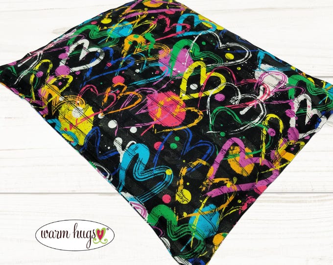 Microwave Corn Heating Pad Graffiti Hearts, Warm Hugs 9 x 11 Heat Pack, Relaxation Muscle Pain, Bed Warmer, Dorm Room, Graduation Gift