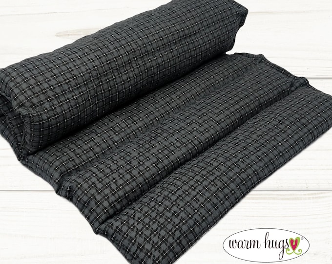 Heating Pad Microwave Corn Bag 11x18, Back Heat Pack, Muscle Aches, Relaxation Heat Massage, Hot or Cold Therapy, Black Gray Grid