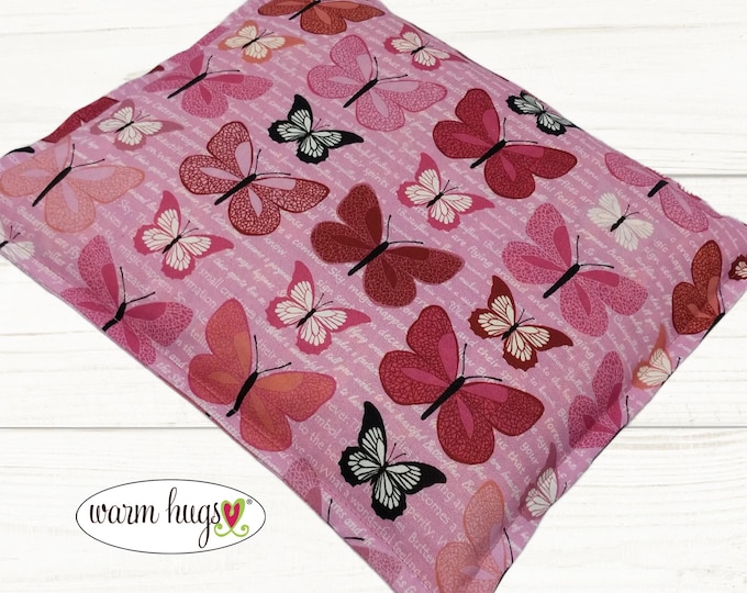 Microwave Corn Heating Pad 9x11, Warm Hugs Heat Packs for Migraine Headache Sinus Pressure, Muscle Pain Relief, Pink Butterfly