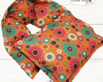 Microwave Heating Pad Set, Neck Wrap with Small Bag, Massage Spa Relaxation Comfort Gift, Peach Flower