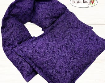 Purple Microwave Heating Pad Set, Neck Wrap 5x24 with Small Bag 7x10, Massage Spa Relaxation Comfort Gift, Paisley
