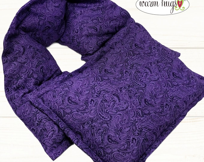 Purple Microwave Heating Pad Set, Neck Wrap 5x24 with Small Bag 7x10, Massage Spa Relaxation Comfort Gift, Paisley