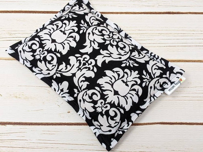 Warm Hug Microwave Heating Pad, Corn Heat Pack , Migraines, Muscle Aches, Workout Heat Pack, Massage Relaxation Gift Black and White Damask image 1