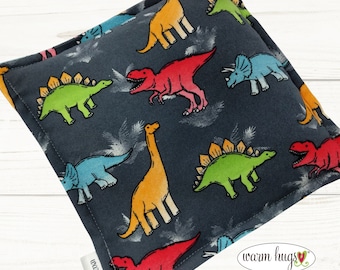 Flannel Dinosaur Boo Boo Bag Heat Pack 8x8, Microwave Corn Heating Pad, Ice Pack, Relaxation Gift, Gift for Children, Bed Warmer