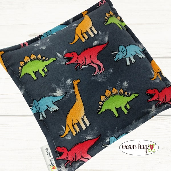 Flannel Dinosaur Boo Boo Bag Heat Pack 8x8, Microwave Corn Heating Pad, Ice Pack, Relaxation Gift, Gift for Children, Bed Warmer