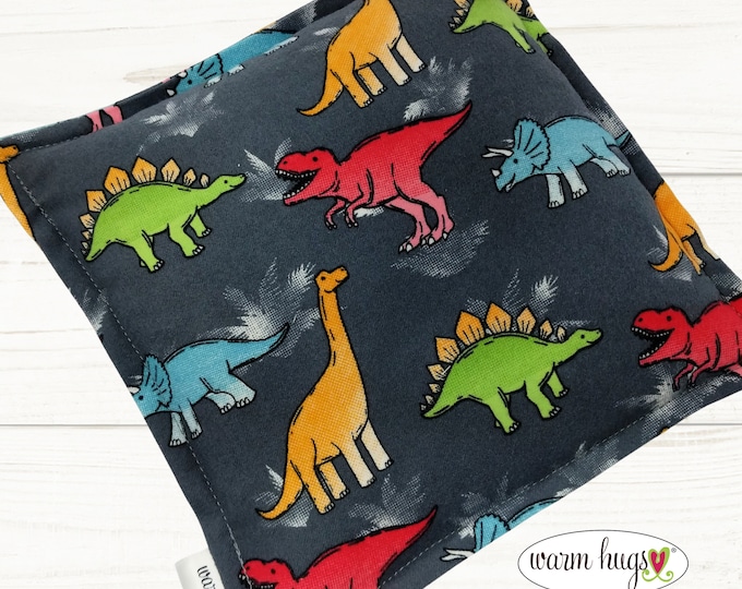 Flannel Dinosaur Boo Boo Bag Heat Pack 8x8, Microwave Corn Heating Pad, Ice Pack, Relaxation Gift, Gift for Children, Bed Warmer