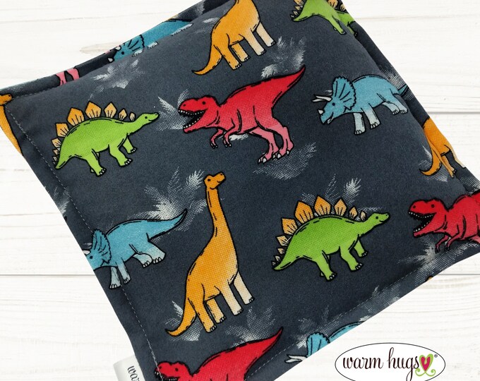 Flannel Dinosaur Boo Boo Bag Heat Pack 8x8, Microwave Corn Heating Pad, Ice Pack, Relaxation Gift, Gift for Children, Bed Warmer