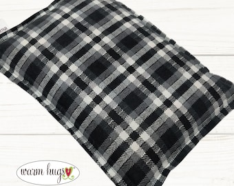 Corn Bag Microwave Heating Pad 7x10, Migraines, Muscle Aches, Workout Heat Pack, Massage Relaxation, Cramps, Black Gray Plaid