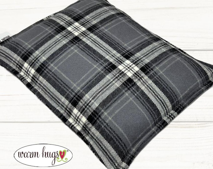 Microwave Flannel 9 x 11 Corn Heating Pad Gray Black Plaid, Warm Hugs, Relaxation Muscle Pain Relief, Bed Foot Warmer