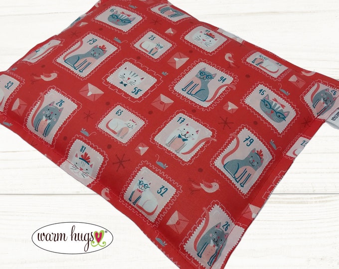 Corn Heating Pad 9 x 11, Corn Bags, Microwave Heat Pack, Hot Cold Therapy Relaxation Pillow, Dorm Room Gift, Cat Stamps, Valentines Day