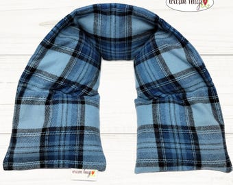 Wider XL Blue Black Plaid Flannel Microwave Neck Heating Pad 6x30, Heated Neck Wrap, Heat Pack, Corn Bag, Hot Cold Stress Relief