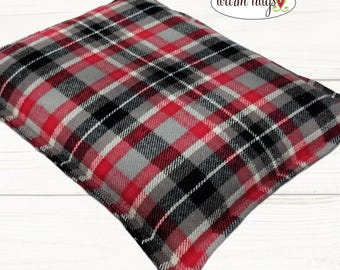Corn Heating Pad 9 x 11 Flannel, Hot Cold Therapy Relaxation Pillow, Bed Warmer, Red Black White Plaid
