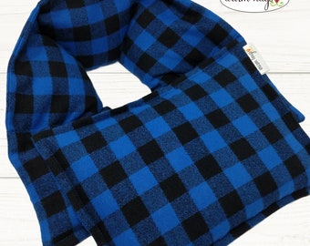 Microwave Blue Black Check Flannel Corn Heating Pad Set, Neck Wrap 5x24 + Small Bag 7x10, Relaxation Gift, Stress Relief, Dorm Room