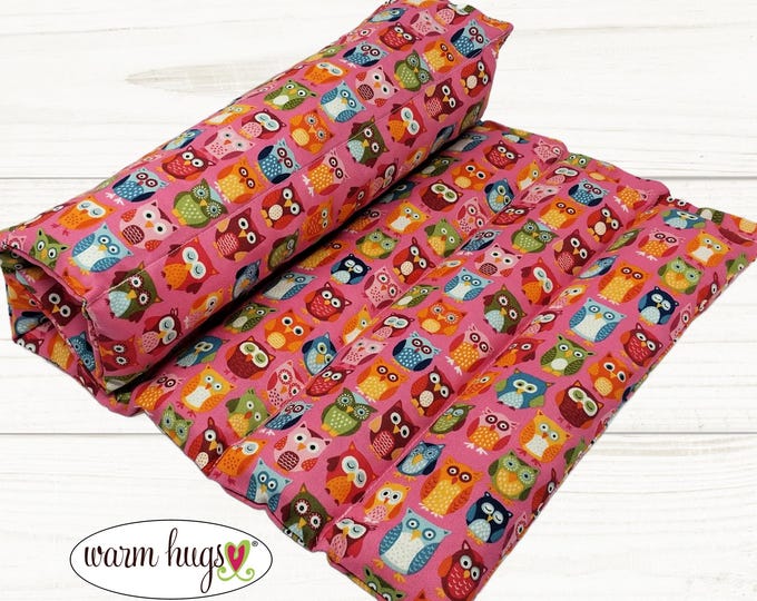 Lumbar Heating Pad 11x18, Microwave Corn Bag, Arthritis Heat Pack, Relaxation Muscle Pain, Heat Massage, Cramps Back Pain, Pink Owl