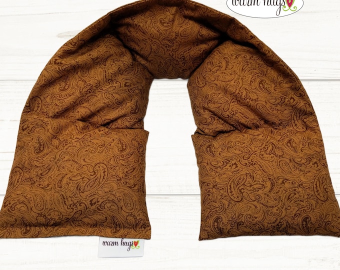 Neck Heating Wrap 5x24, Microwave Corn Bag, Hot Cold Therapy, Spa Comfort Relaxation Massage, Neck Stress, Brown Paisley