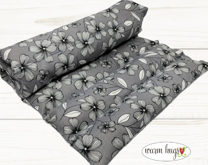 Lumbar Heating Pad 11x18, Microwave Corn Bag, Arthritis Heat Pack, Relaxation Muscle Aches, Heat Massage, Cramps Back Pain, Gray Floral