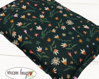 Microwave Corn Heating Pad 7x10, Warm Hug Heat or Ice Pack, Corn Bag, Migraine Headache Sinus, Muscle Pain Relief, Dorm Room, Green Floral