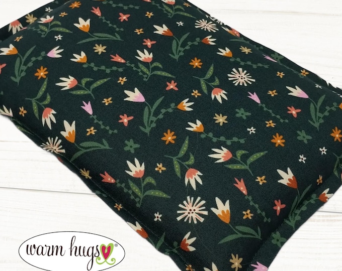 Microwave Corn Heating Pad 7x10, Warm Hug Heat or Ice Pack, Corn Bag, Migraine Headache Sinus, Muscle Pain Relief, Dorm Room, Green Floral