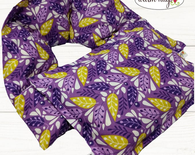 Microwave Neck + Small Heating Pad Gift Set, Hot Cold Massage Spa Therapy Packs, Microwave Neck Wrap, Purple Leaves