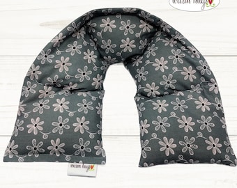 Warm Hugs Microwave Heated Neck Wrap 5 x24, Microwave Heat Wrap, Corn Bag, Hot Cold Therapy, Relaxation Massage, Gray Pink Floral