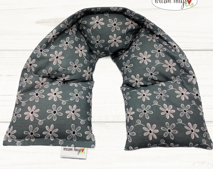 Warm Hugs Microwave Heated Neck Wrap 5 x24, Microwave Heat Wrap, Corn Bag, Hot Cold Therapy, Relaxation Massage, Gray Pink Floral