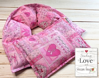 Warm Hug Breast Cancer Get Well Gift, Hot Cold Comfort Pillow, Massage Therapy, Pink Ribbon Gift, Corn Bags, Microwave Heat Packs, Wellness