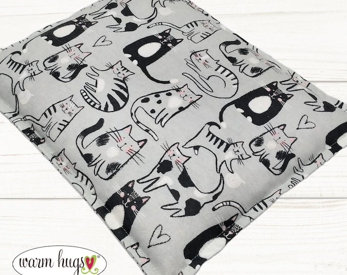 Gray Black Cat Flannel Microwave Corn Heating Pad 9x11, Comfort Heat Pack, Corn Bag, Hot Cold Sport Therapy, Relaxation Gift, Muscle Aches