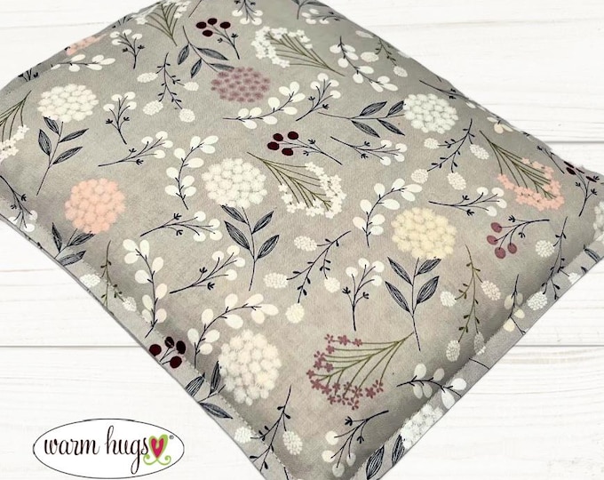 Microwave Corn Heating Pad 9x11 Gray Wildflower, Warm Hugs Heat Pack, Relaxation Therapy, Muscle Pain Relief, Lap Foot Warmer