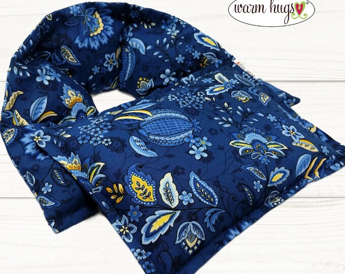 Microwave Neck + Small Heating Pad Gift Set, Hot Cold Massage Spa Therapy Packs, Microwave Neck Wrap, Blue Yellow Floral